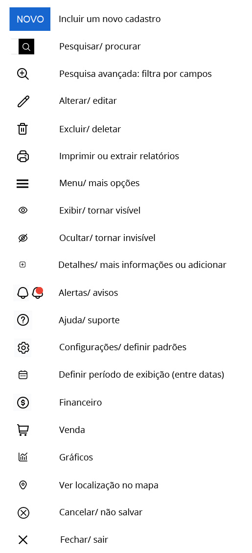 Tela dos Símbolos do Programa IM Financeiro